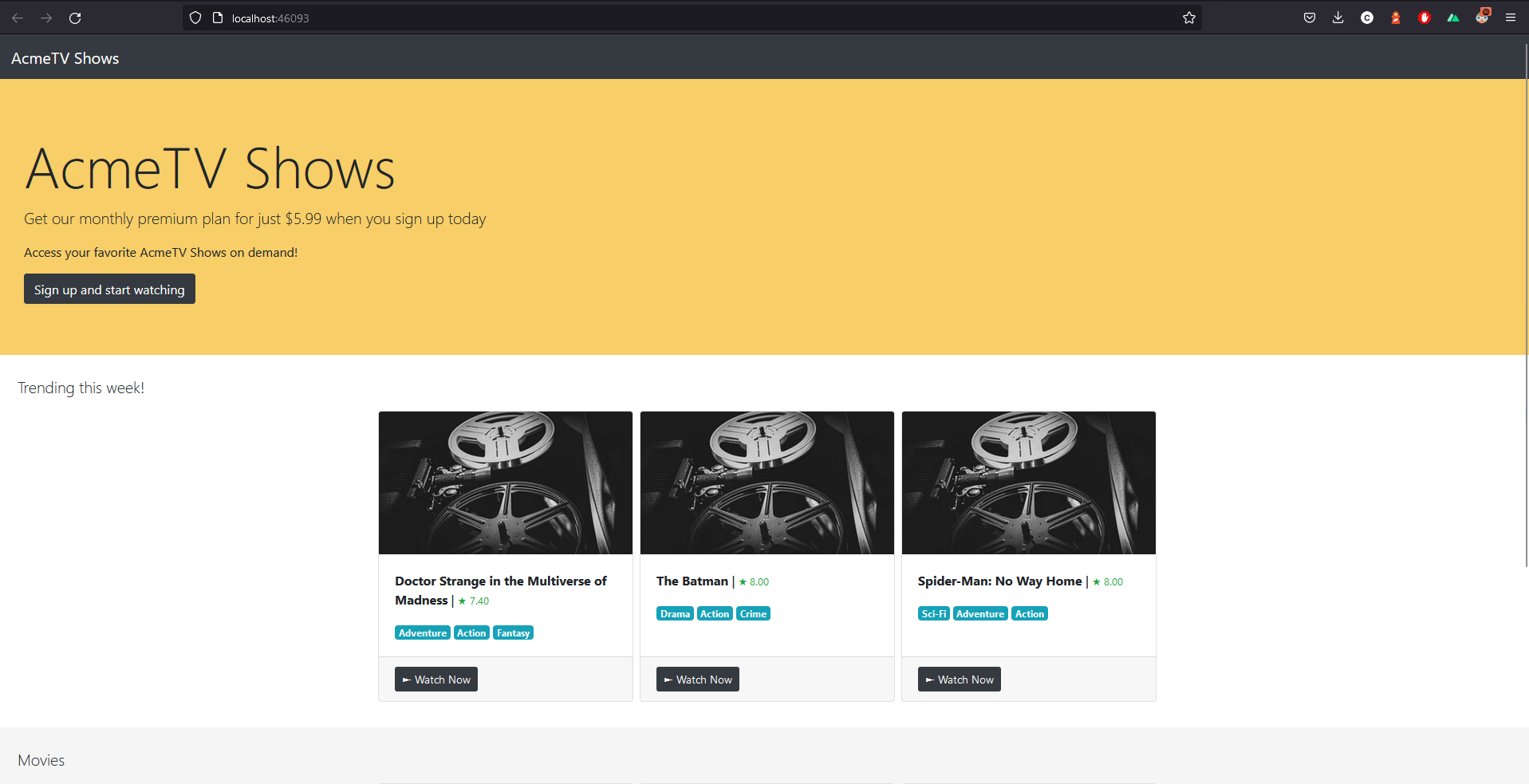 A snapshot of the Nuxt.js sample app