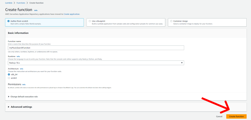 Creating a Lambda function with details