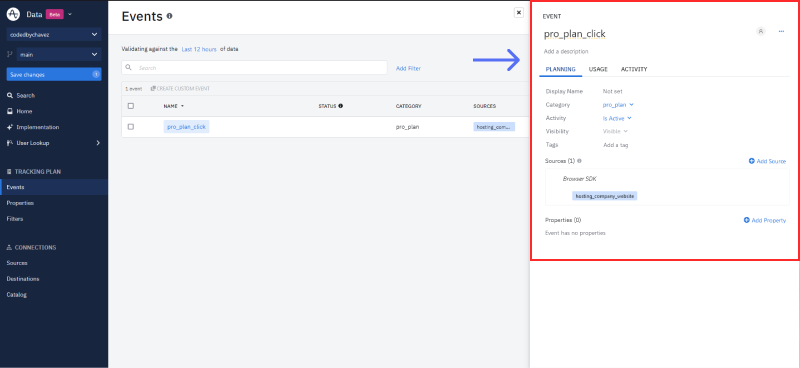 Snapshot of creating a new event on amplitude