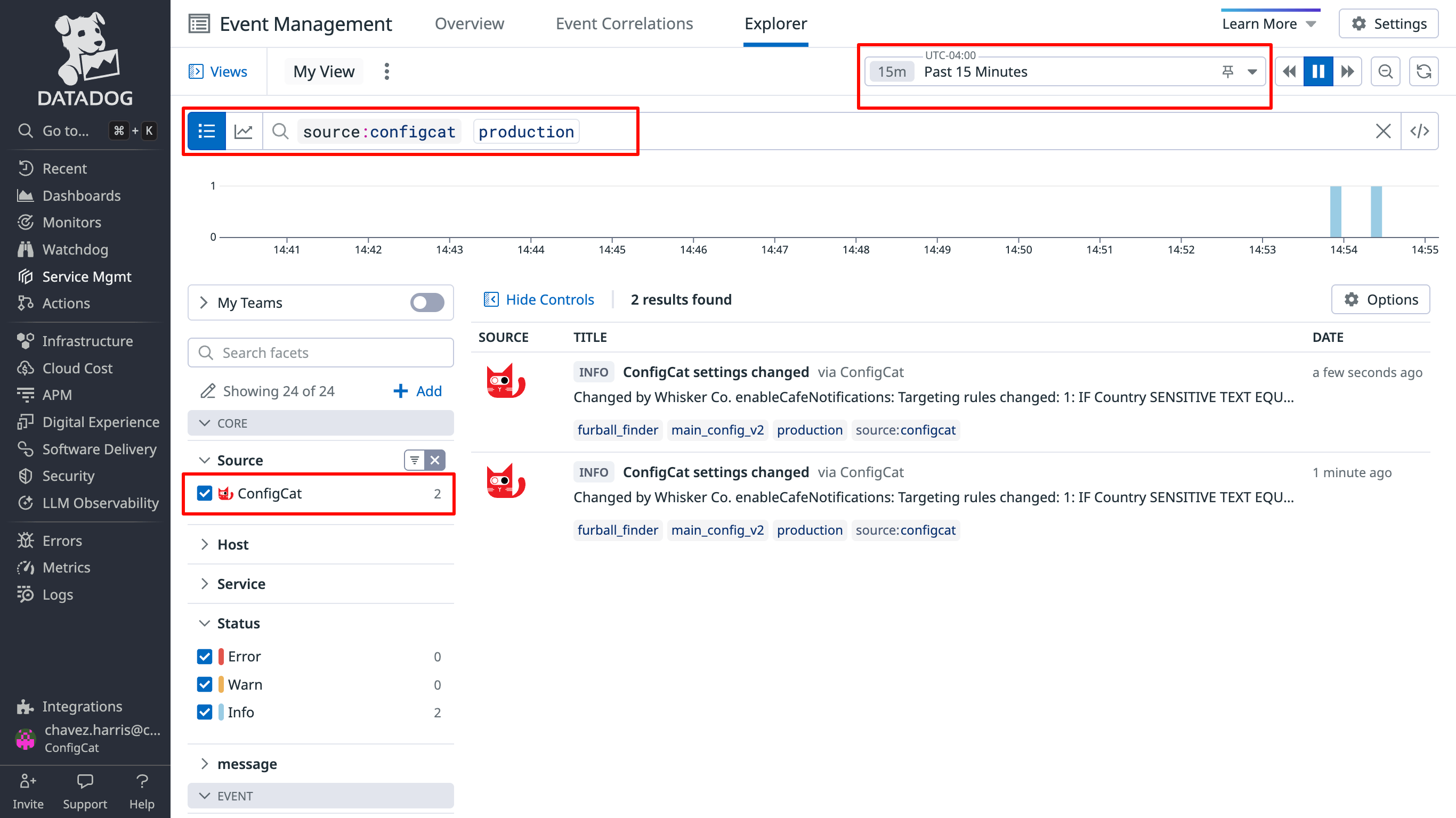 Filtering feature flag change events