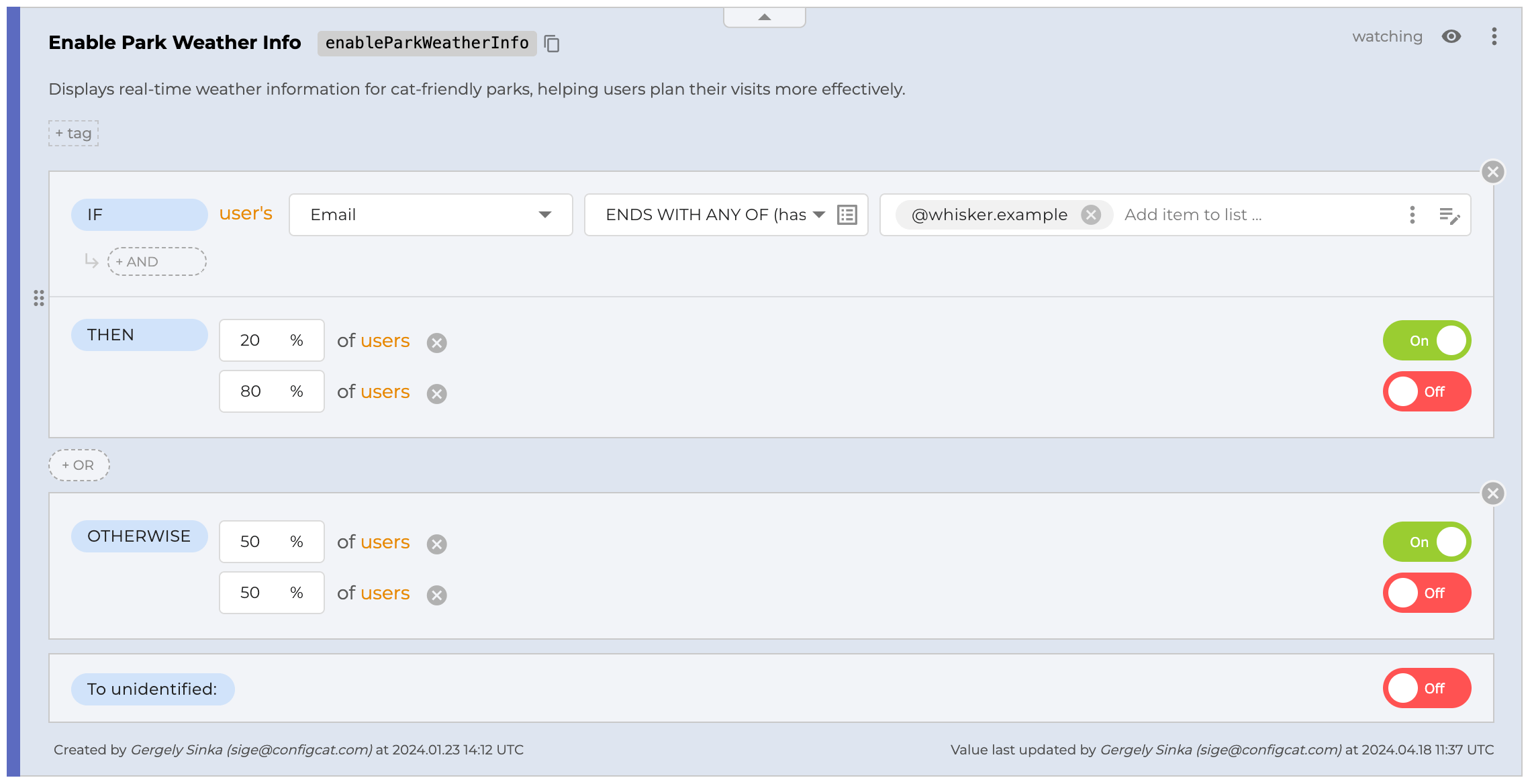 Percentage Options within Targeting Rules