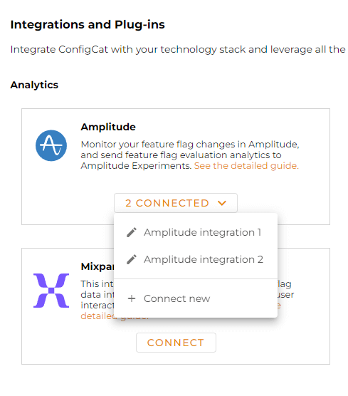 Multiple integrations menu