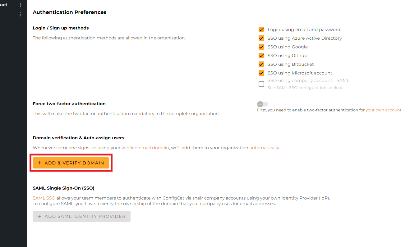 ConfigCat add & verify domain