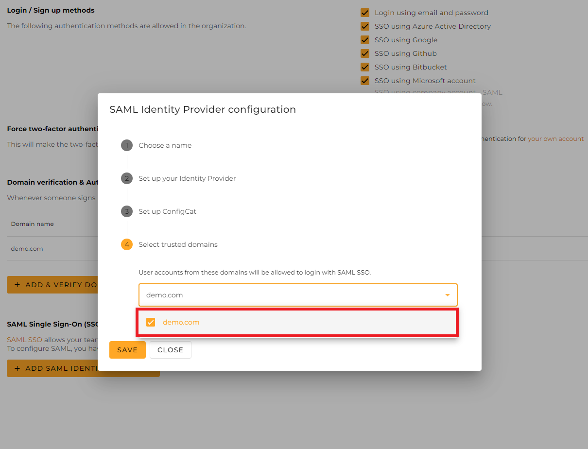 Select trusted domains