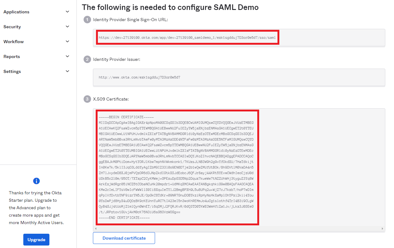 Okta manual configuration