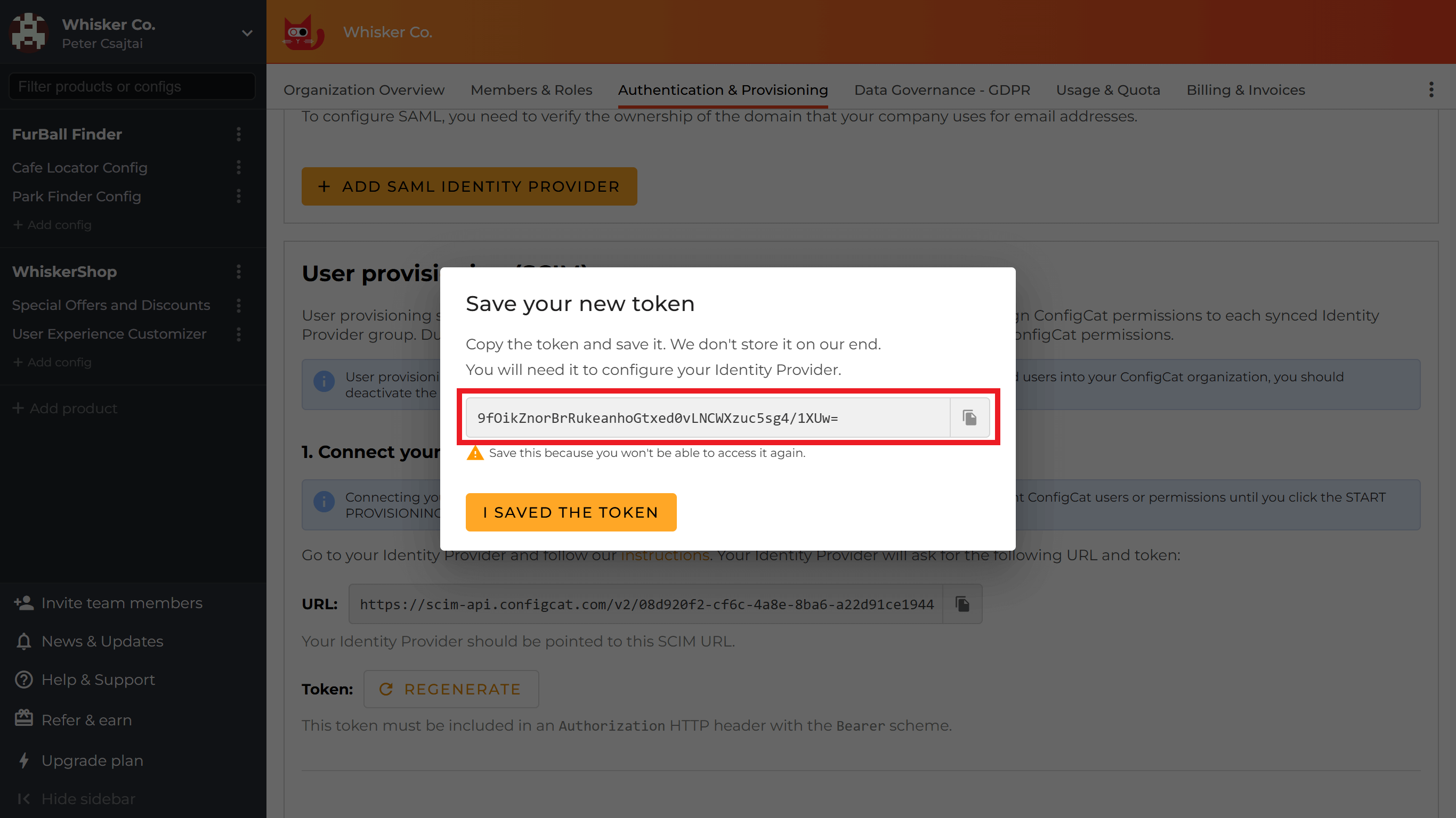 ConfigCat SCIM token