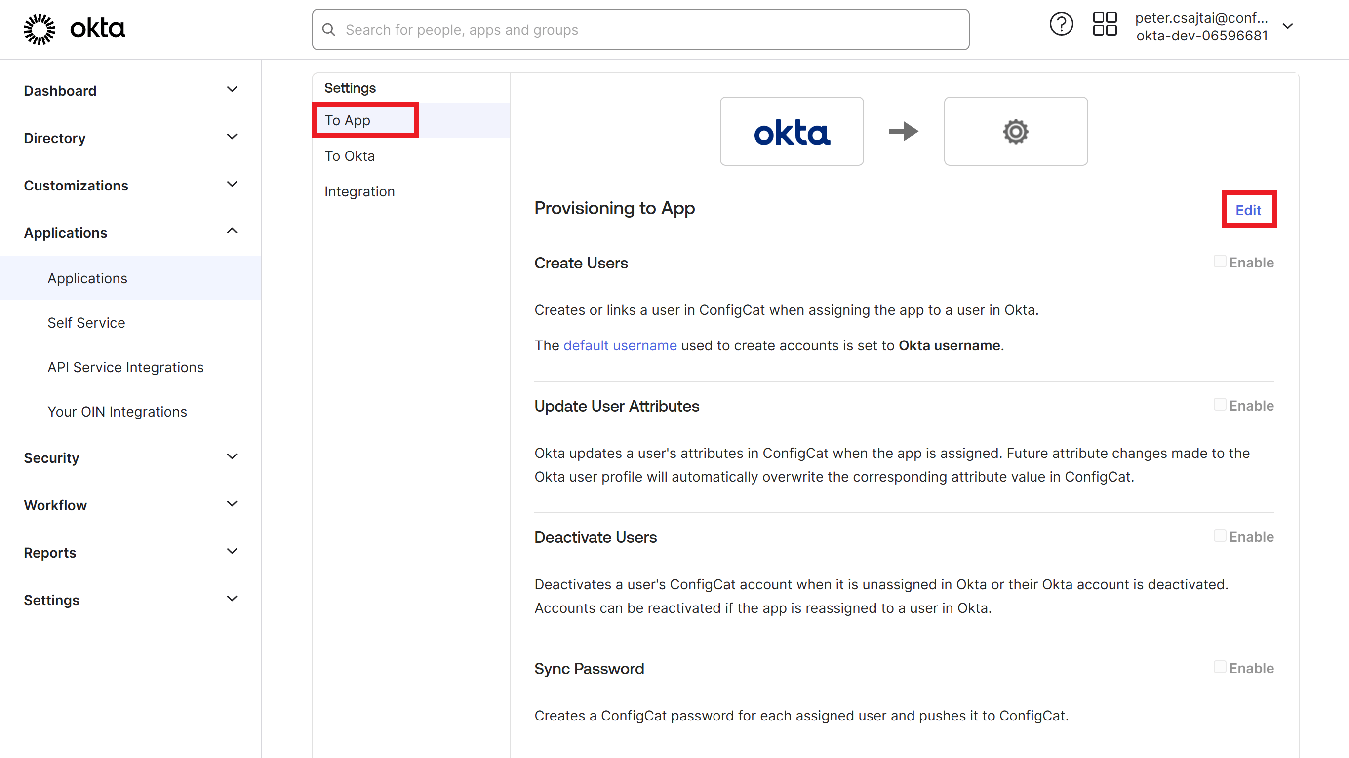 Okta To App edit